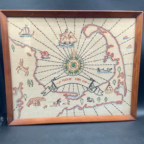 Framed Embroidered Map of Cape Cod