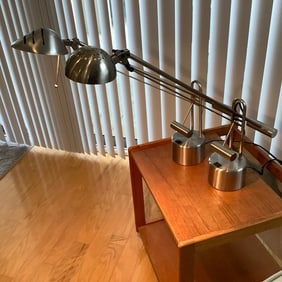 Pair of Counter-Balanced Adjustable Arm Chrome Desk or Table Lamps