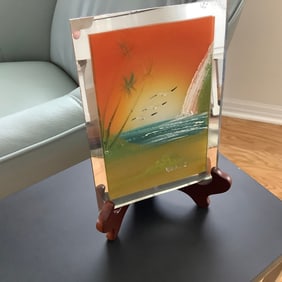 Signed Original Painting on Mirror Art with Stand