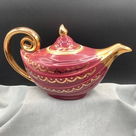 Vintage Burgundy and Gold Trim Aladdin Hall Teapot