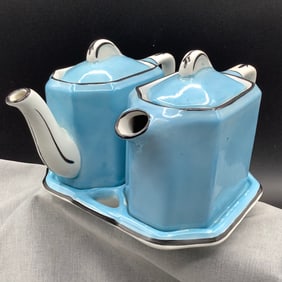 Vintage Tea for Two Hall 3 Piece Teapot Set Blue Pastel