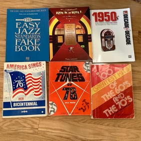6 Piano Music Books- Jazz Fake Book, 1950s, 1960s, 1970s and Rock