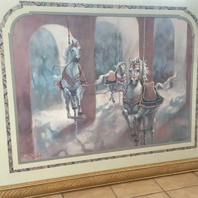 Limited Edition Lithograph of Carousel Horses "Fast Forward" by Susan Mink Colclough