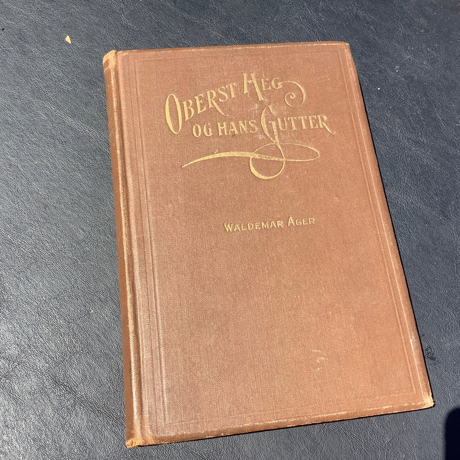 Antique German Book: Oberst Heg OG Hans Gutter by Waldemar Ager: Completely written in German Handwritten Inscription from Christmas gift, 1916. Obituary of recipient of the book is inside Some writing in lower margins Handwritten page possibly a translation.