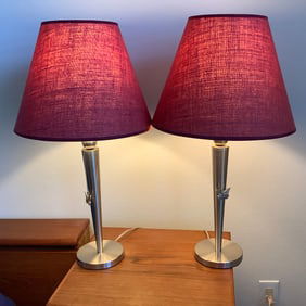 Pair of MCM Chrome Lamps with Angled Base, Butterfly Pulls