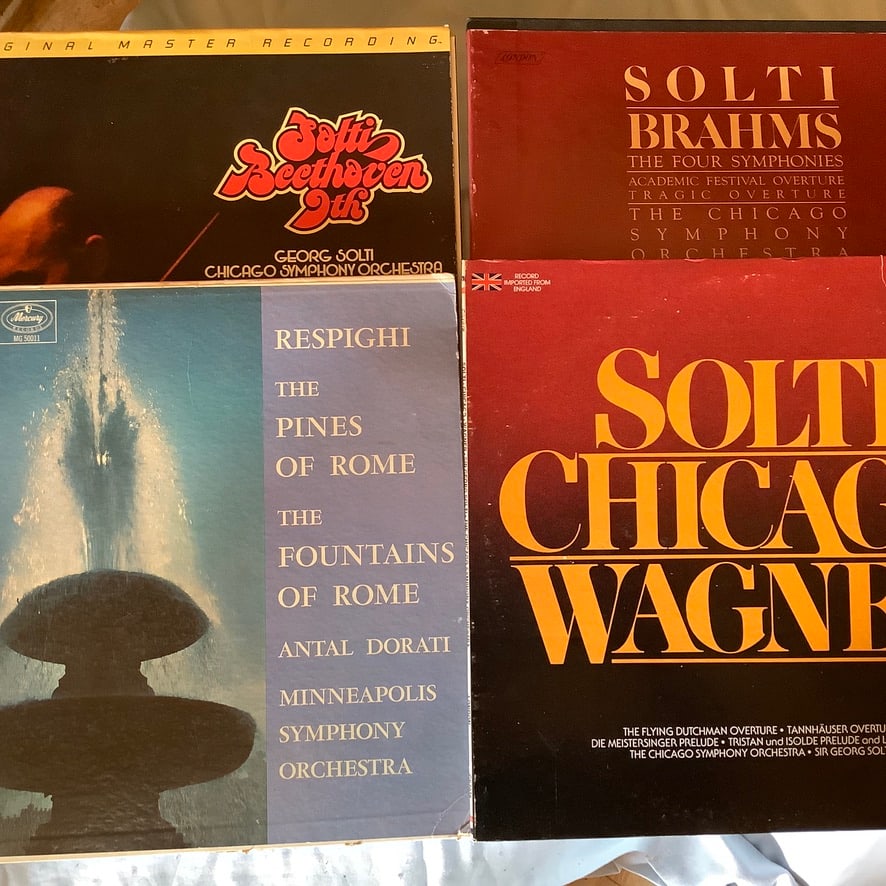 4 Vinyl Records: Minneapolis Symphony, Solti Brahms, Solti Chicago Wagner: See photos for album front and backsides