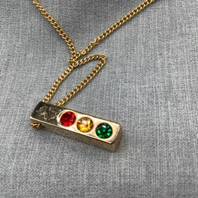 Stop Light Pendant on Gold Tone Necklace