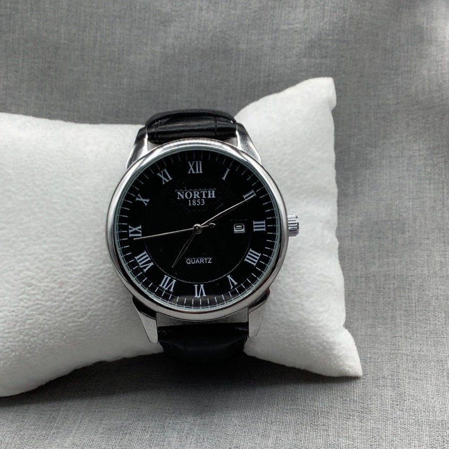 North 1853 Quartz Watch with Black Leather Band: North Sport Watch, Water Resistant