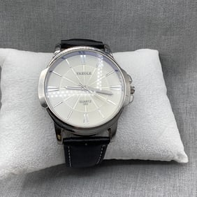 Yazole Quartz Watch with Black Leather Watch Band