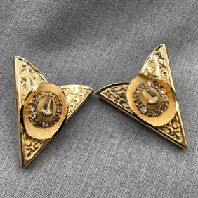 Pair of Gold Colored Collar Points with Rhinestone Studded Cowboy Hats