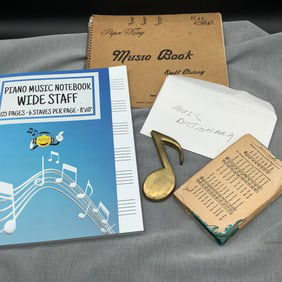 Piano Music Notebooks, Dictionary and Brass Musical Note Paperweight