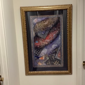 Large Abstract Art with Metallic Accents