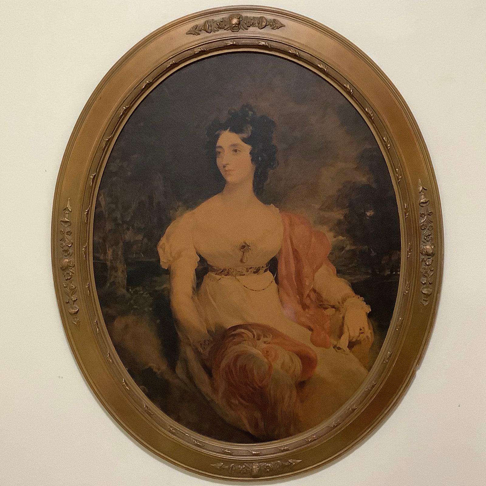 Victorian Oval Print of Lady Peel in Gold Frame: Print on board, oval frame 34 x 27