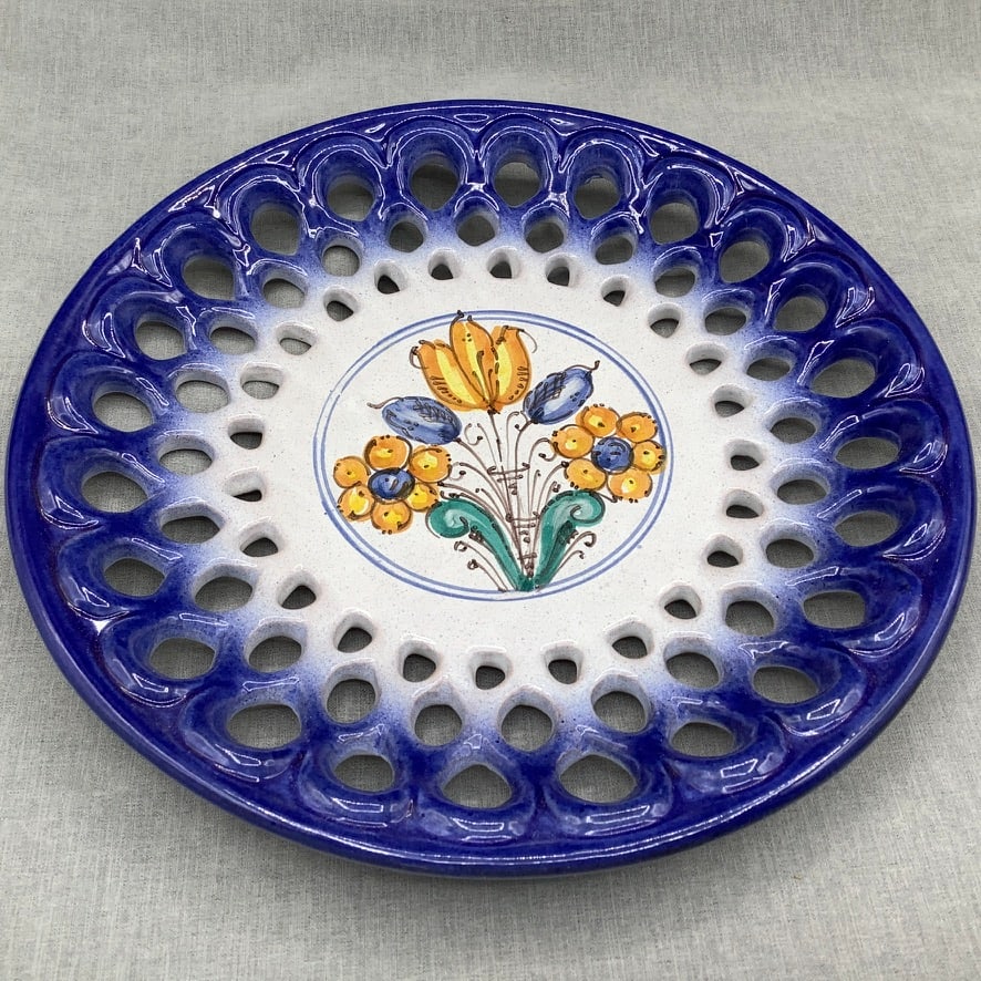 Hungarian Folk Art Reticulated Stoneware Hand Painted Plate, Artist Signed (1 of 6)