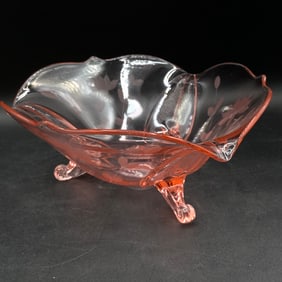 Pink Depression Glass Floral Etched 3 Footed Candy Dish