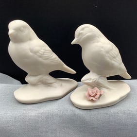 Pair of Bisque Birds, Signed Helen