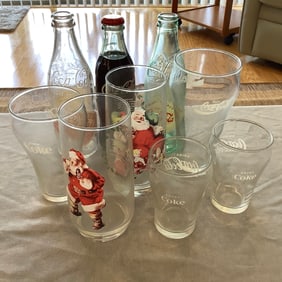 Coca Cola Bottles, Santa Glasses, and Coke Glasses