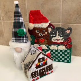 Gnome, Handmade Plastic Canvas/Yarn Door Stop and Napkin Holder