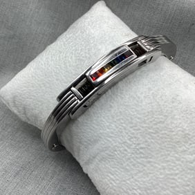 Unisex Handcuff Bangle Bracelet with Multicolored Stones