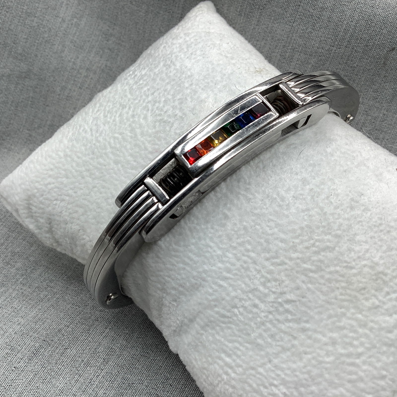 Unisex Handcuff Bangle Bracelet with Multicolored Stones (1 of 8)