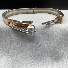 Unisex Handcuff Bangle Bracelet with Rhinestones on Clasp, Unique Locking Mechanism