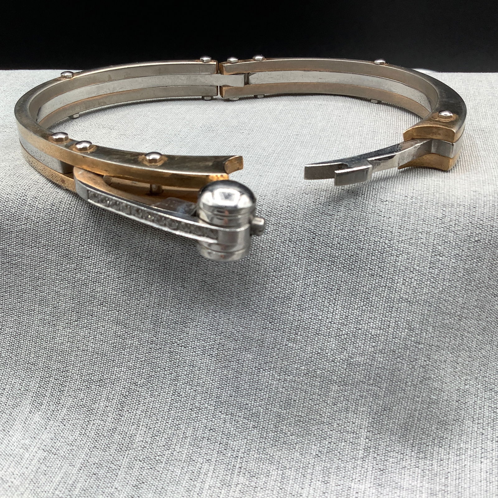 Unisex Handcuff Bangle Bracelet with Rhinestones on Clasp, Unique Locking Mechanism (1 of 8)