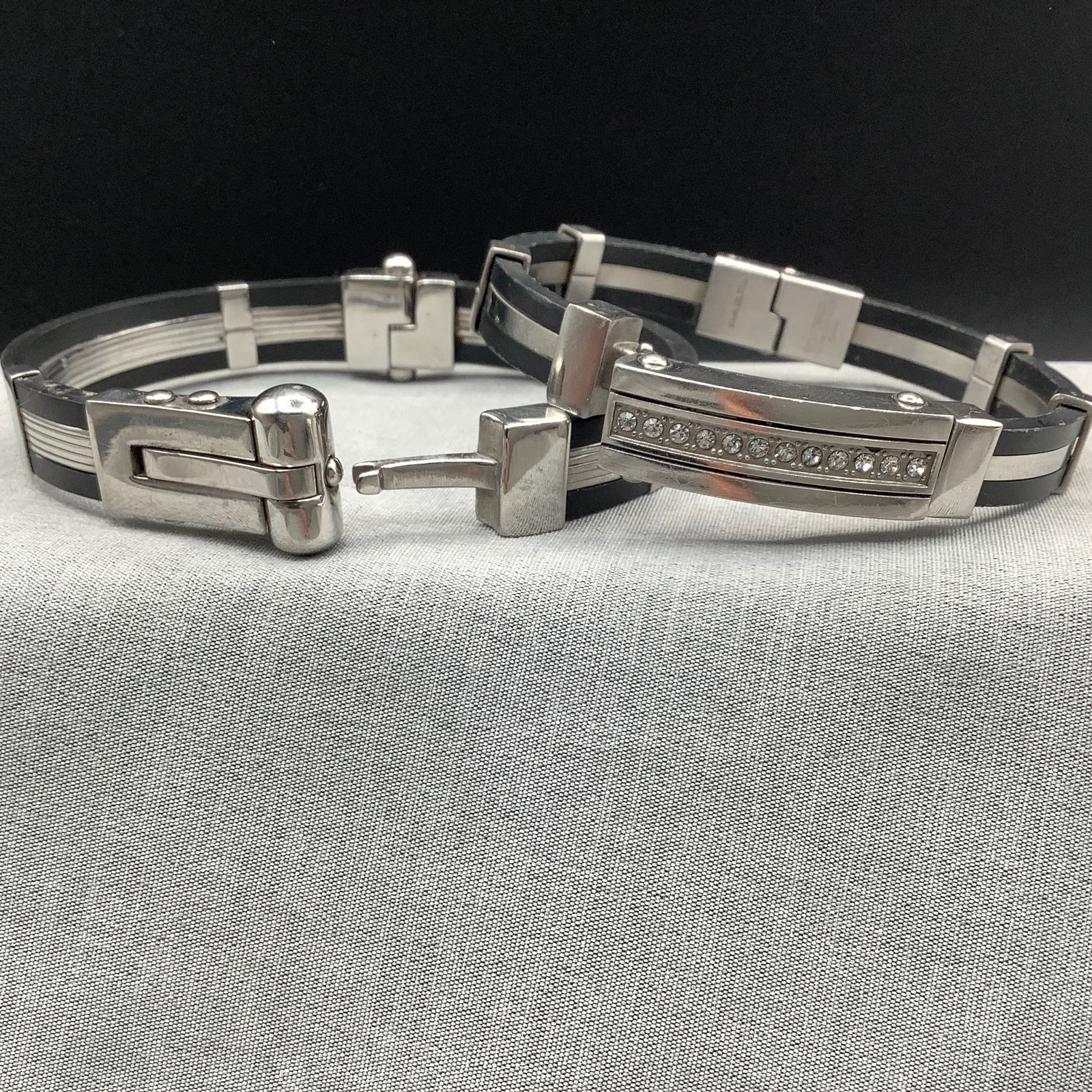 Pair of EdForce Stainless Steel Handcuff Bangle Bracelets with Black Accent (1 of 13)