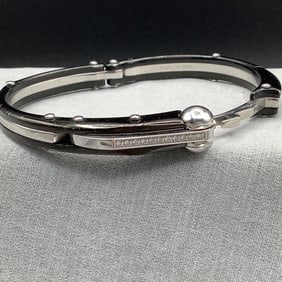Stainless and Black Handcuff Unisex Bangle Bracelet with Rhinestone Clasp