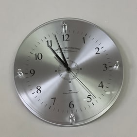 FirsTime Manufactory Round Brushed Chrome Wall Clock with Floating Glass Front