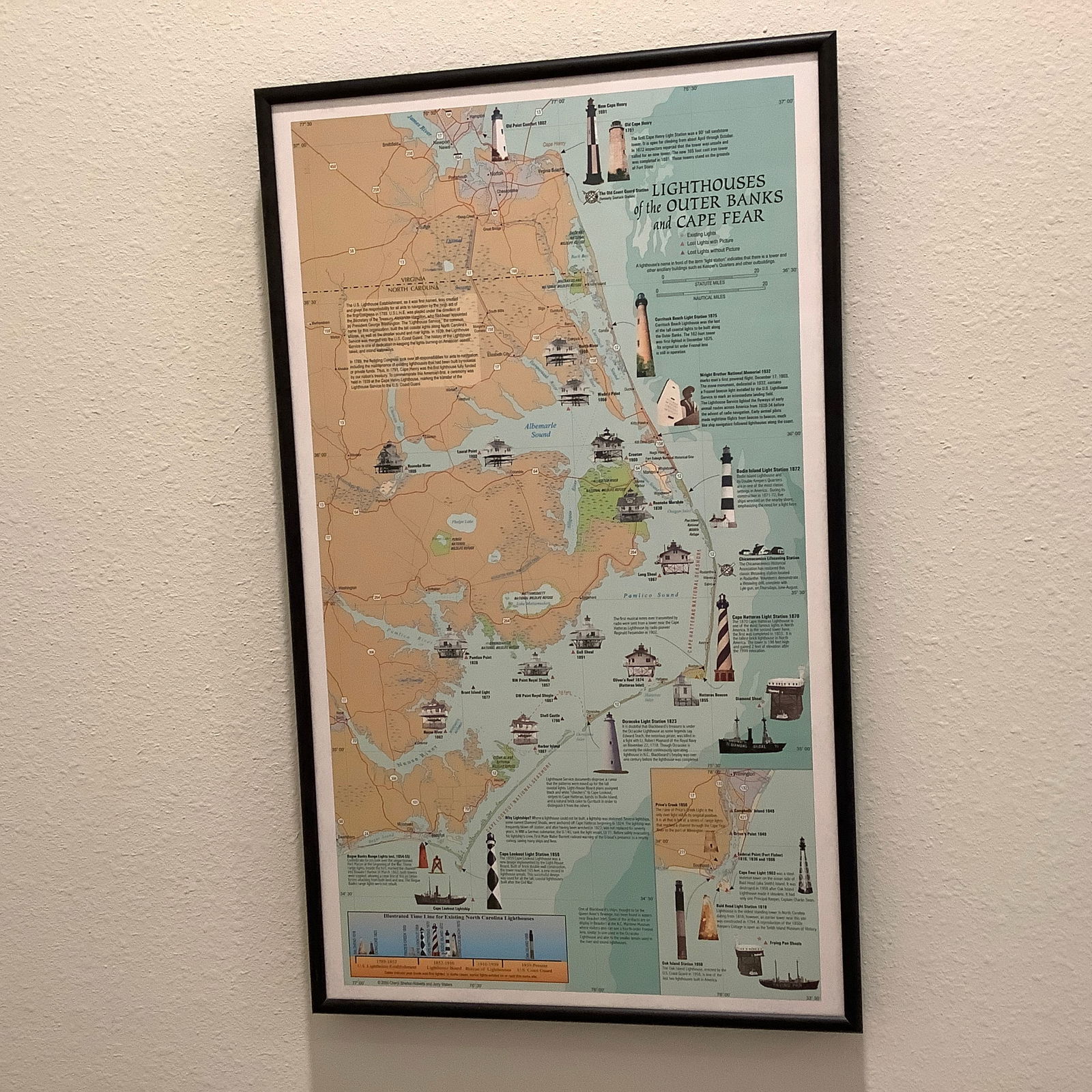 Framed Map of The Lighthouses of the Outer Banks and Cape Fear (1 of 7)