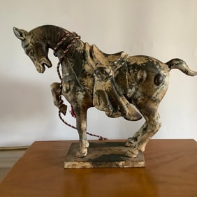 Chinese Tang Dynasty Style Cast Iron Horse Sculpture