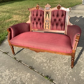 Antique Eastlake Victorian Dual Tufted Back Settee