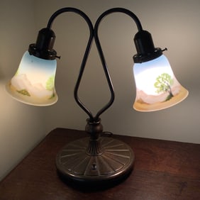 Reverse Painted Double Table Lamp