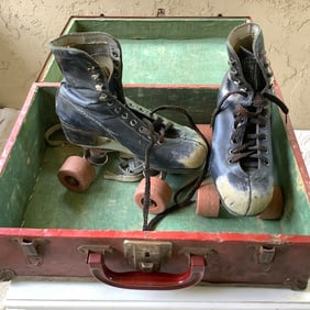 Antique Chicago Roller Skate Co Skates and Box with Skateland Label, Camden NJ