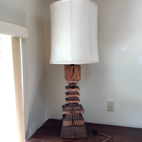 Retro MCM Pacific NW Cedar Rustic 1960s Handcrafted Burned and Brushed Lamp, WITCO