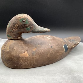 Antique Carved Duck Decoy with Original Glass Eyes and Paint