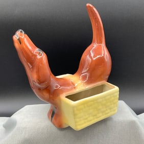Vintage Dachshund Ceramic Ring Holder with Planter