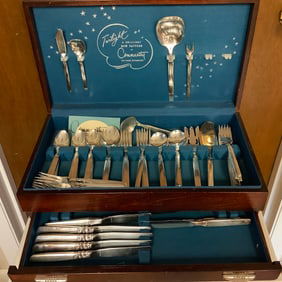 Twilight Fine Silverplate Community Flatware Set with Case, MCM Style