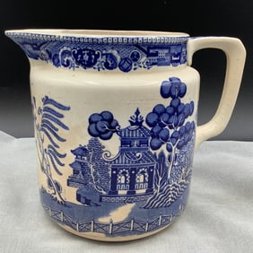 Antique Buffalo Pottery Blue and White Pitcher