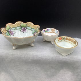 3 Nippon Open Salts: 2 Morimura Bros Nippon Salts, Rising Sun Nippon Late 1800s