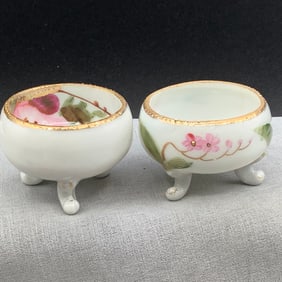 2 Imperial Nippon Hand Painted Open Salts On Tripod Legs
