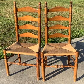 Pair of Vintage Rush Seat Ladder Back Chairs