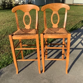 Pair of Rush Seat Bar Height Chairs