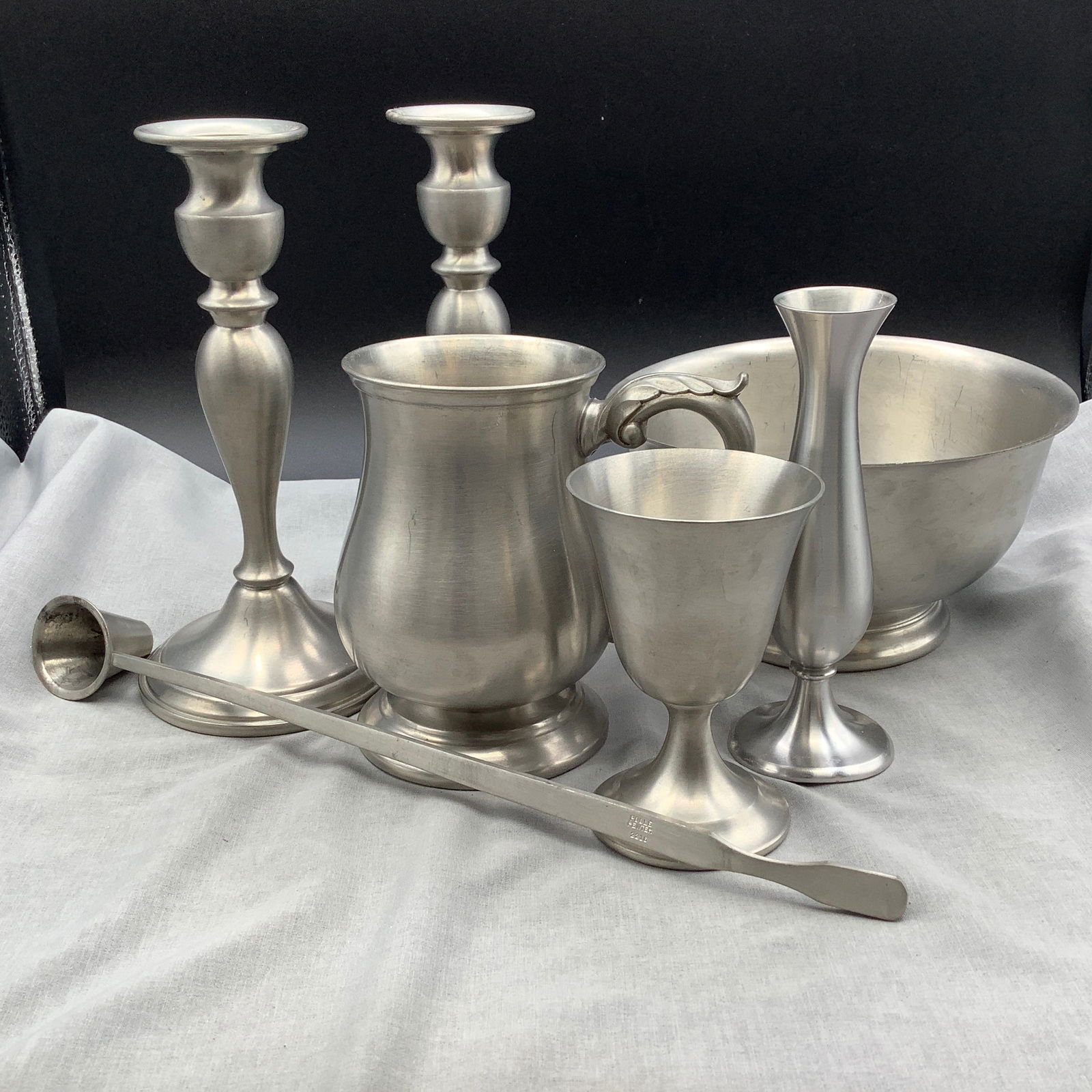 Pewter Candlesticks, Snuffer, Bowl, Vase, Cup and Mug (1 of 17)