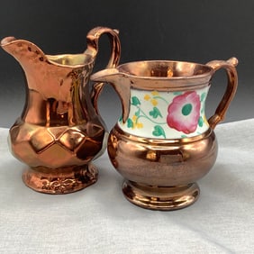 Pair of 19th Century English Copper Lustre Pitchers
