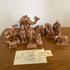 17 Piece Handcrafted Nativity Set, Each pottery piece hand signed on bottom