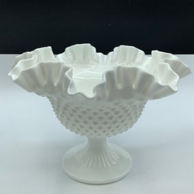 Fenton Ruffle White Hobnail Candy Dish