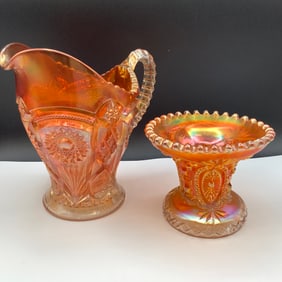Carnival Glass Pitcher and Vase