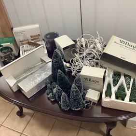 Department 56 Trees, Fences, Steps, Lights, Brick Road and New England Village Sign