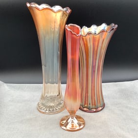 3 Carnival Glass Vases
